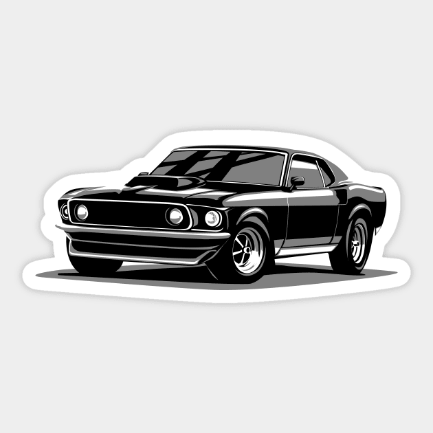 Ford Mustang gt boss 429 1969 illustration graphics Sticker by ASAKDESIGNS